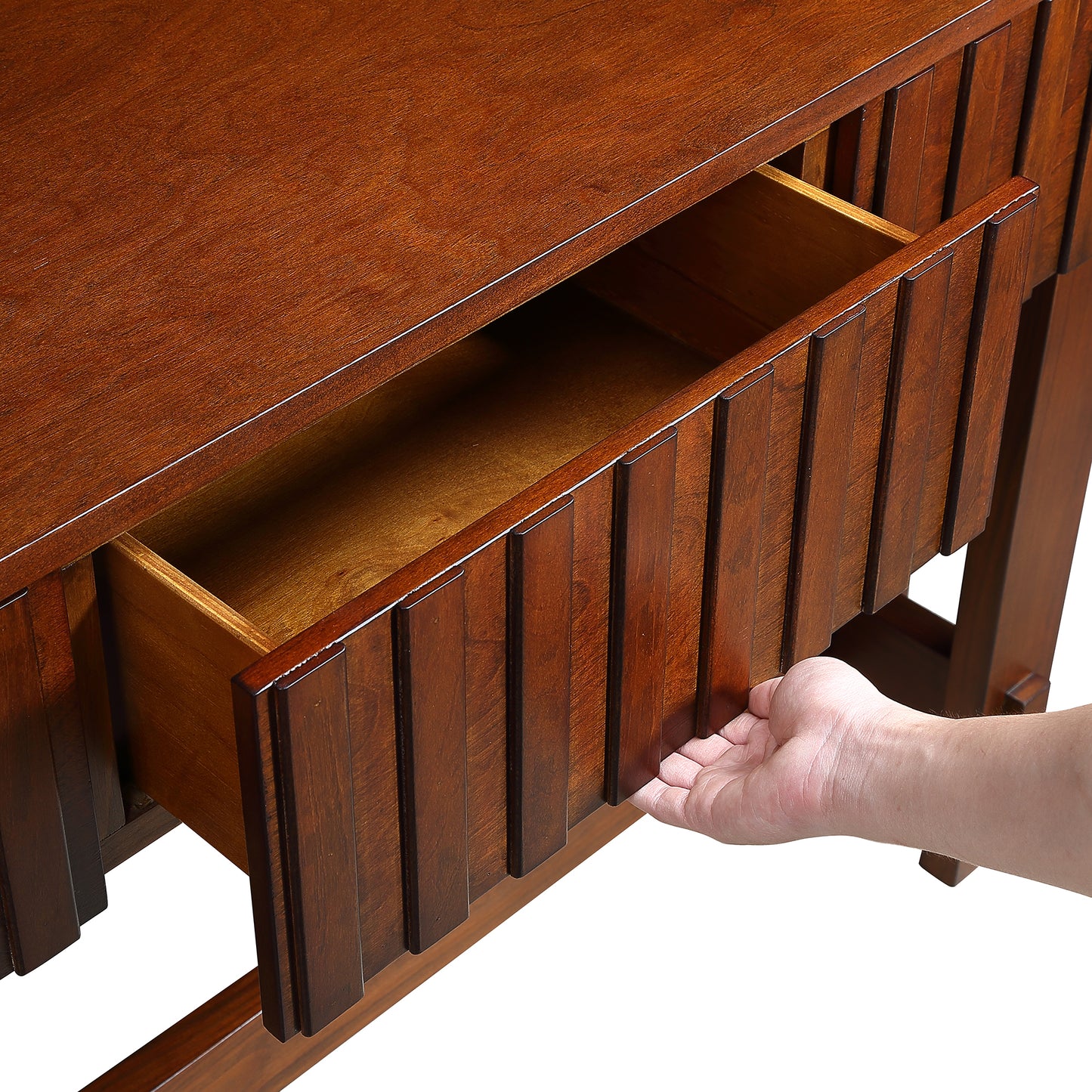 52 inch Sofa Table with Storage Drawers, Mid Century Farmhouse Fluted Console Table with Solid Wood Legs. Entryway Table for Living Room TV, Hallway Entrance Foyer, Cherry