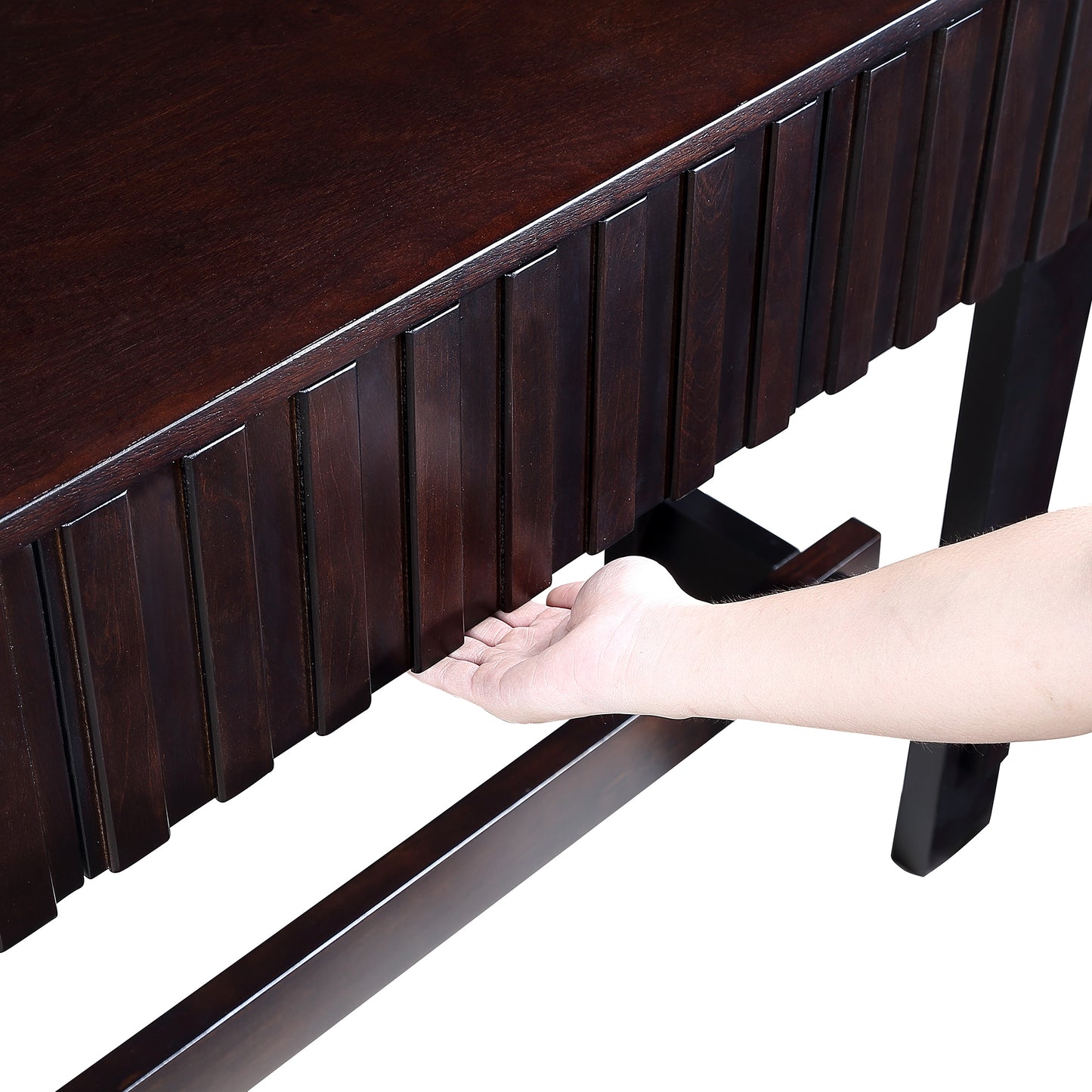 52 inch Sofa Table with Storage Drawers, Mid Century Farmhouse Fluted Console Table with Solid Wood Legs. Entryway Table for Living Room TV, Hallway Entrance Foyer, Espresso