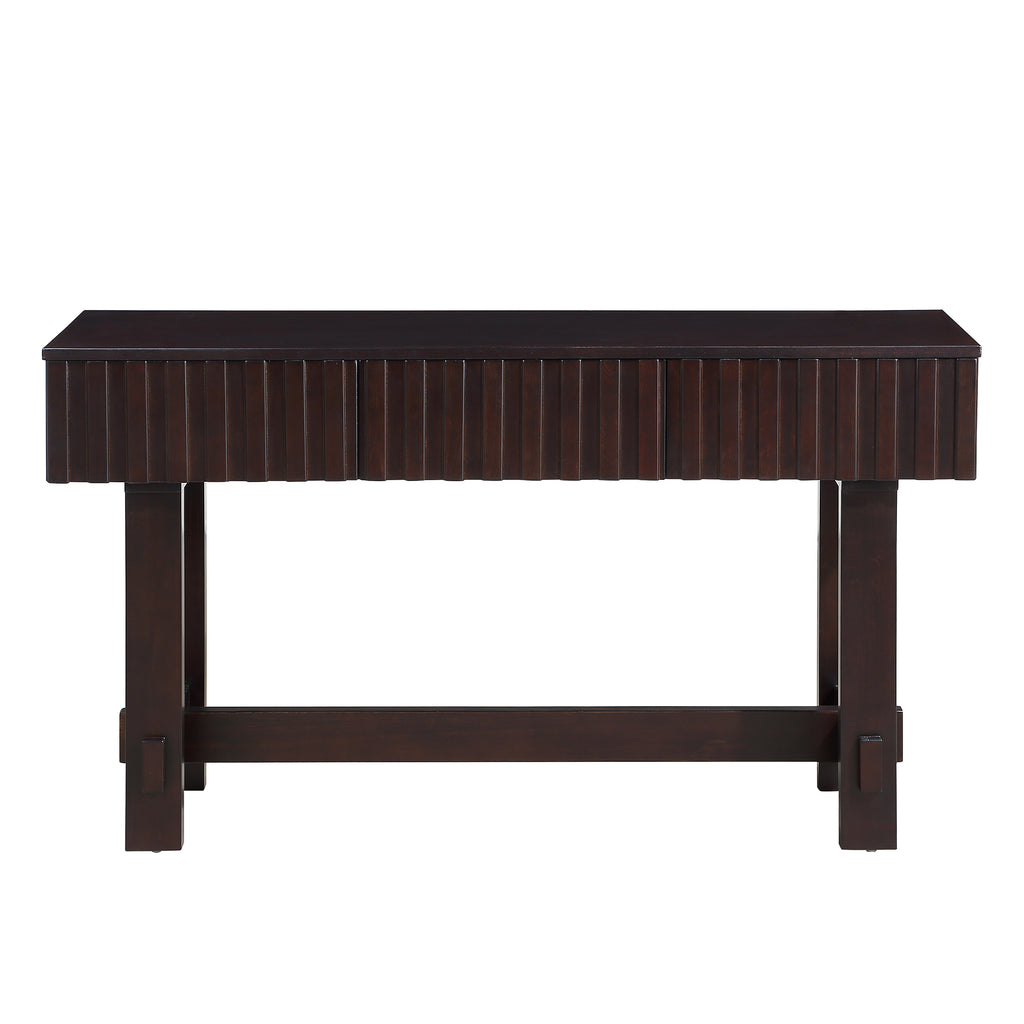 52 inch Sofa Table with Storage Drawers, Mid Century Farmhouse Fluted Console Table with Solid Wood Legs. Entryway Table for Living Room TV, Hallway Entrance Foyer, Espresso