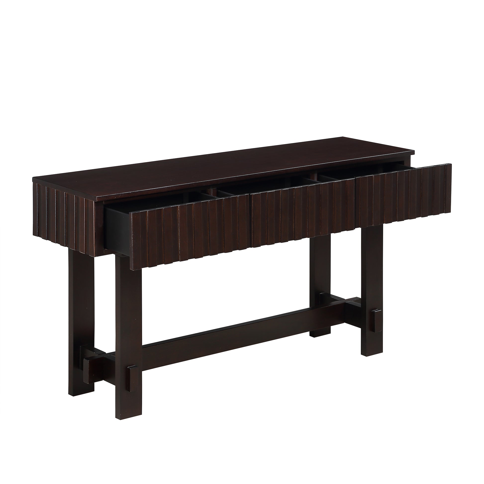 52 inch Sofa Table with Storage Drawers, Mid Century Farmhouse Fluted Console Table with Solid Wood Legs. Entryway Table for Living Room TV, Hallway Entrance Foyer, Espresso