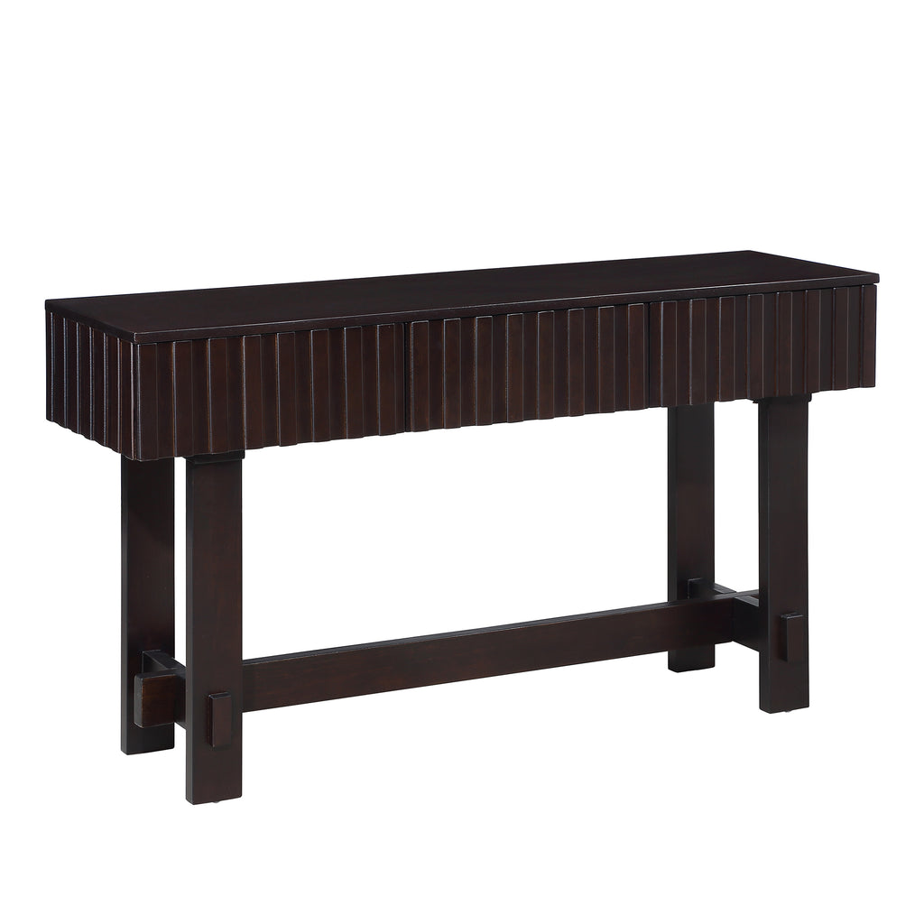 52 inch Sofa Table with Storage Drawers, Mid Century Farmhouse Fluted Console Table with Solid Wood Legs. Entryway Table for Living Room TV, Hallway Entrance Foyer, Espresso