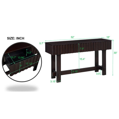 52 inch Sofa Table with Storage Drawers, Mid Century Farmhouse Fluted Console Table with Solid Wood Legs. Entryway Table for Living Room TV, Hallway Entrance Foyer, Espresso