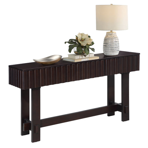 52 inch Sofa Table with Storage Drawers, Mid Century Farmhouse Fluted Console Table with Solid Wood Legs. Entryway Table for Living Room TV, Hallway Entrance Foyer, Espresso