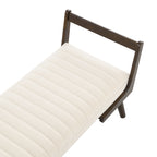 52' Mid Century Bench with Walnut Wood Leg,Channeled Upholstered Footrest Stool for Kitchen, Living Room, Bedroom, Entryway, End of Bed. Chenille Fabric Beige Bench