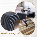 Wood carving craft process for the black ribbed coffee table, illustrating the detailed handmade texture and design.