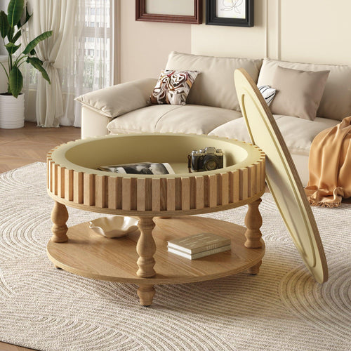 Mid-Century Modern Fluted Coffee Table with Storage.