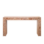 Front view of rustic wood console table featuring natural log accents, showcasing its clean lines and handcrafted charm.