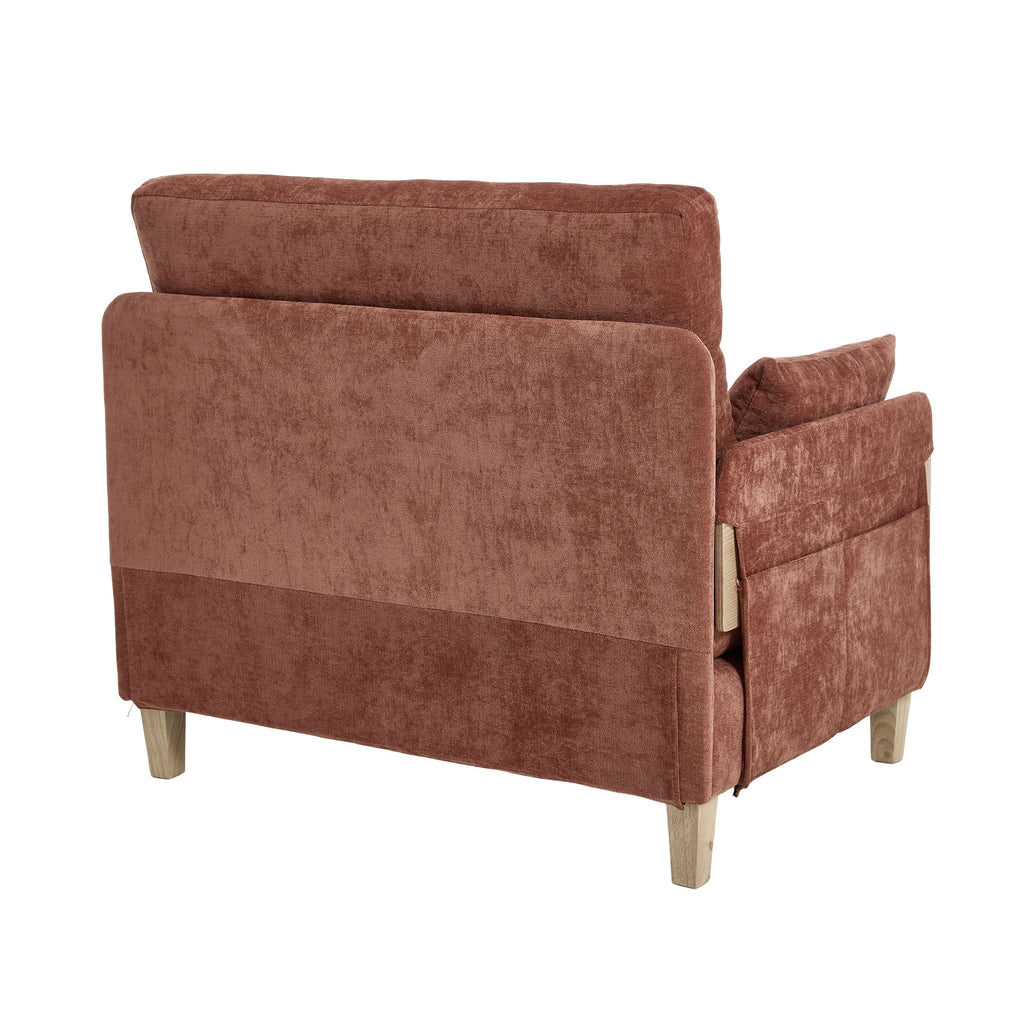 Rear view of the Convertible Sofa Bed Recliner - 3-in-1 in orange chenille, highlighting its compact and stylish design.