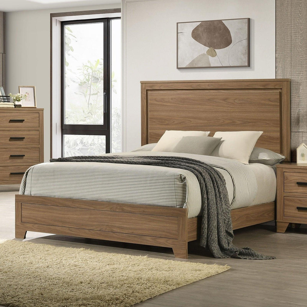 Queen Size Walnut Chestnut Bedroom Set with Dresser and Mirror.