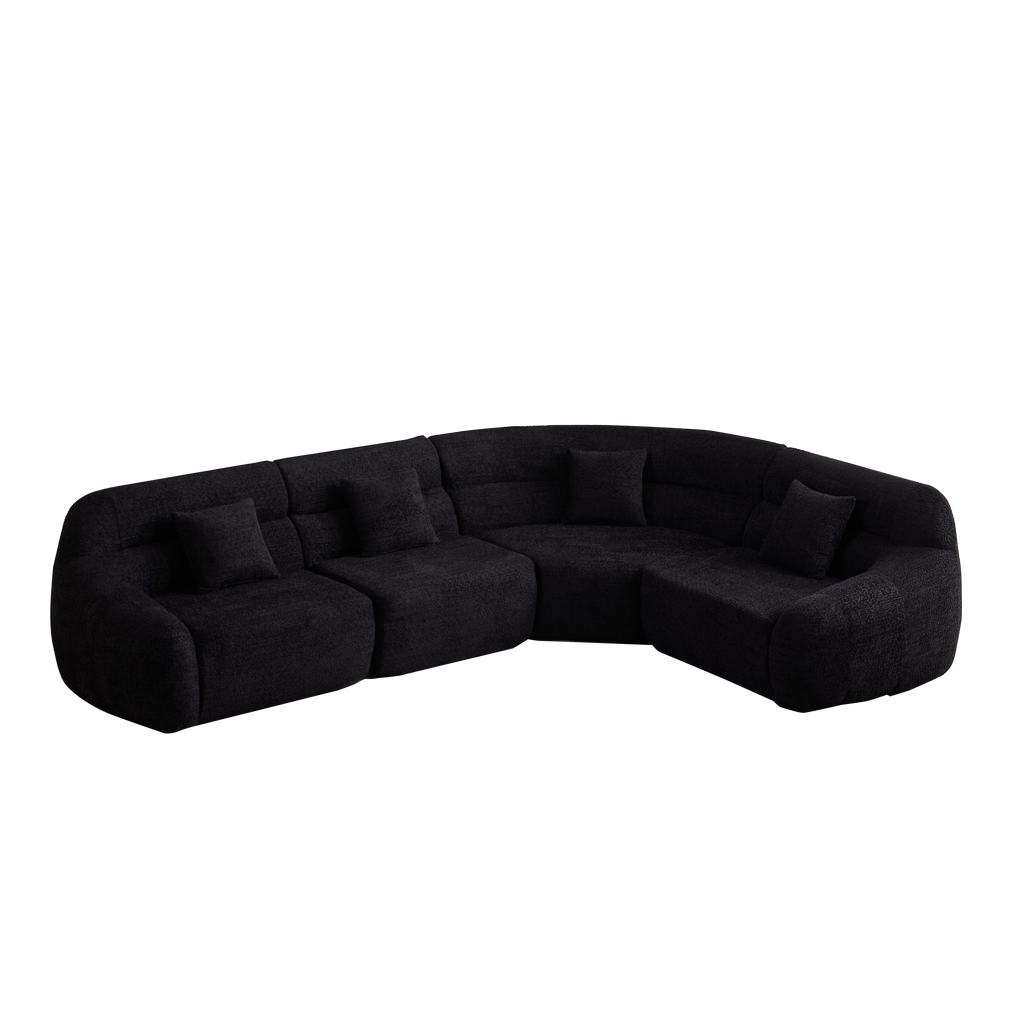 Modern Black Modular Sofa - Luxury Chenille 4-Seater with ergonomic curve and soft chenille fabric, offering stylish comfort.