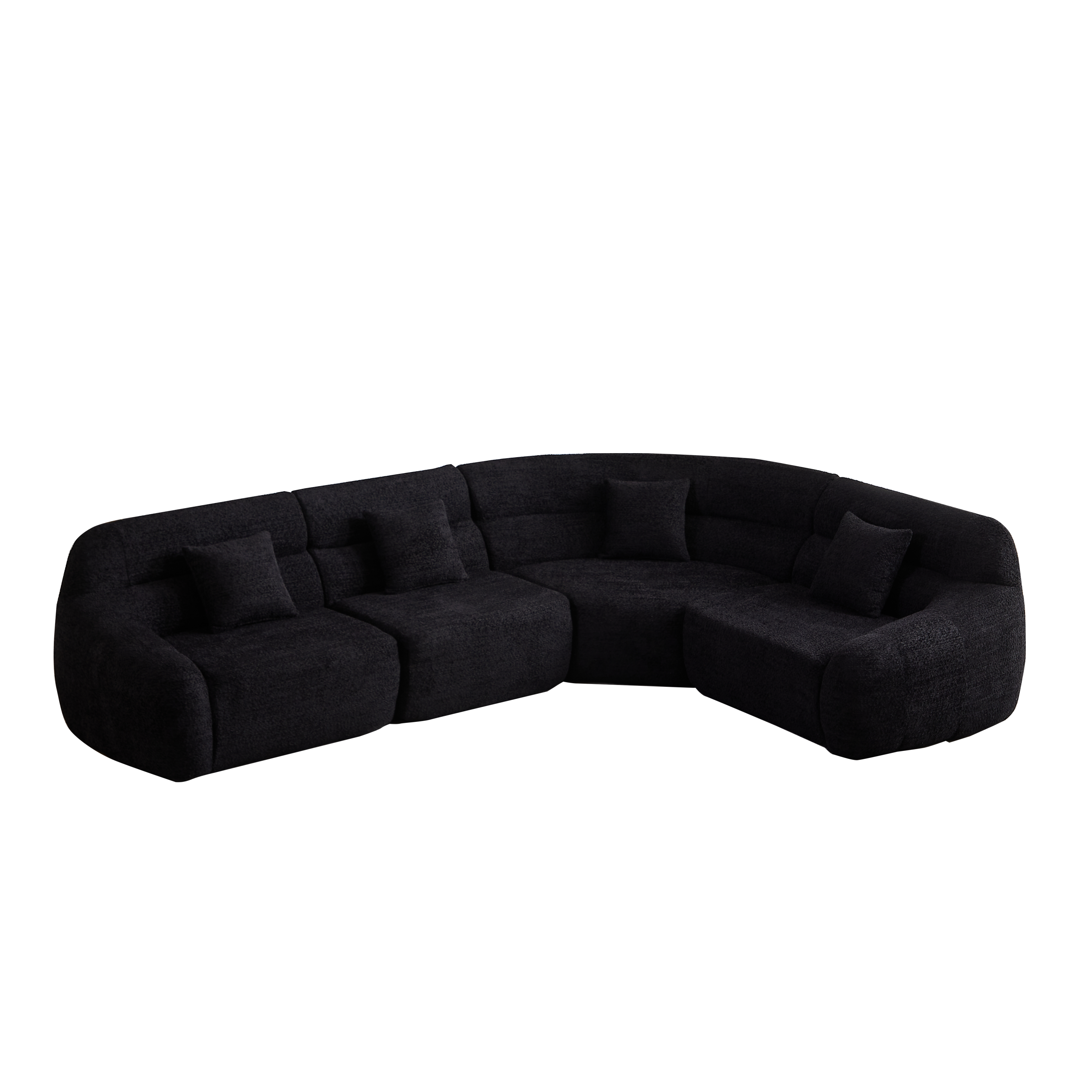 Modern Black Modular Sofa - Luxury Chenille 4-Seater with ergonomic curve and soft chenille fabric, offering stylish comfort.