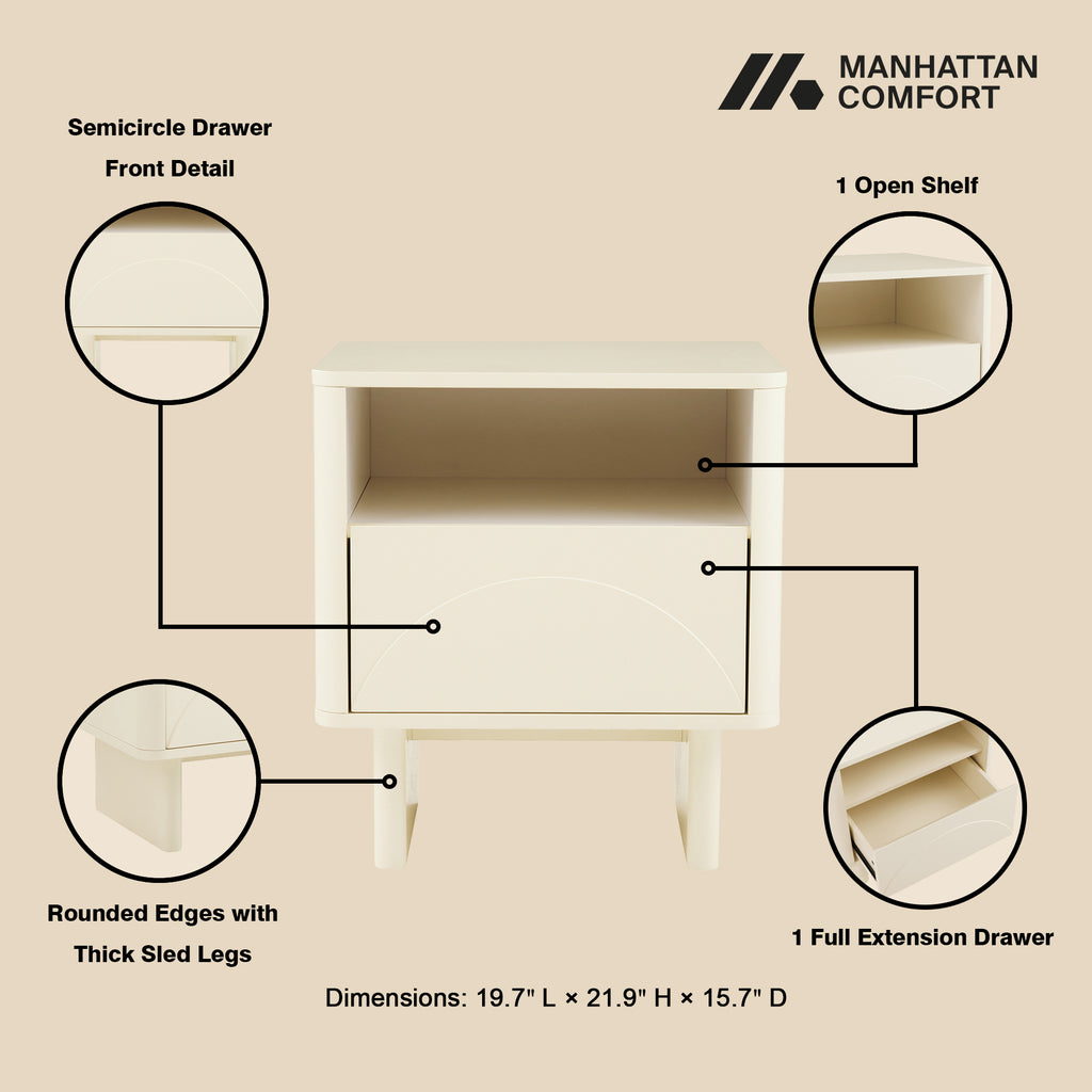 Ella 20' Nightstand in Cream (1-Drawer)