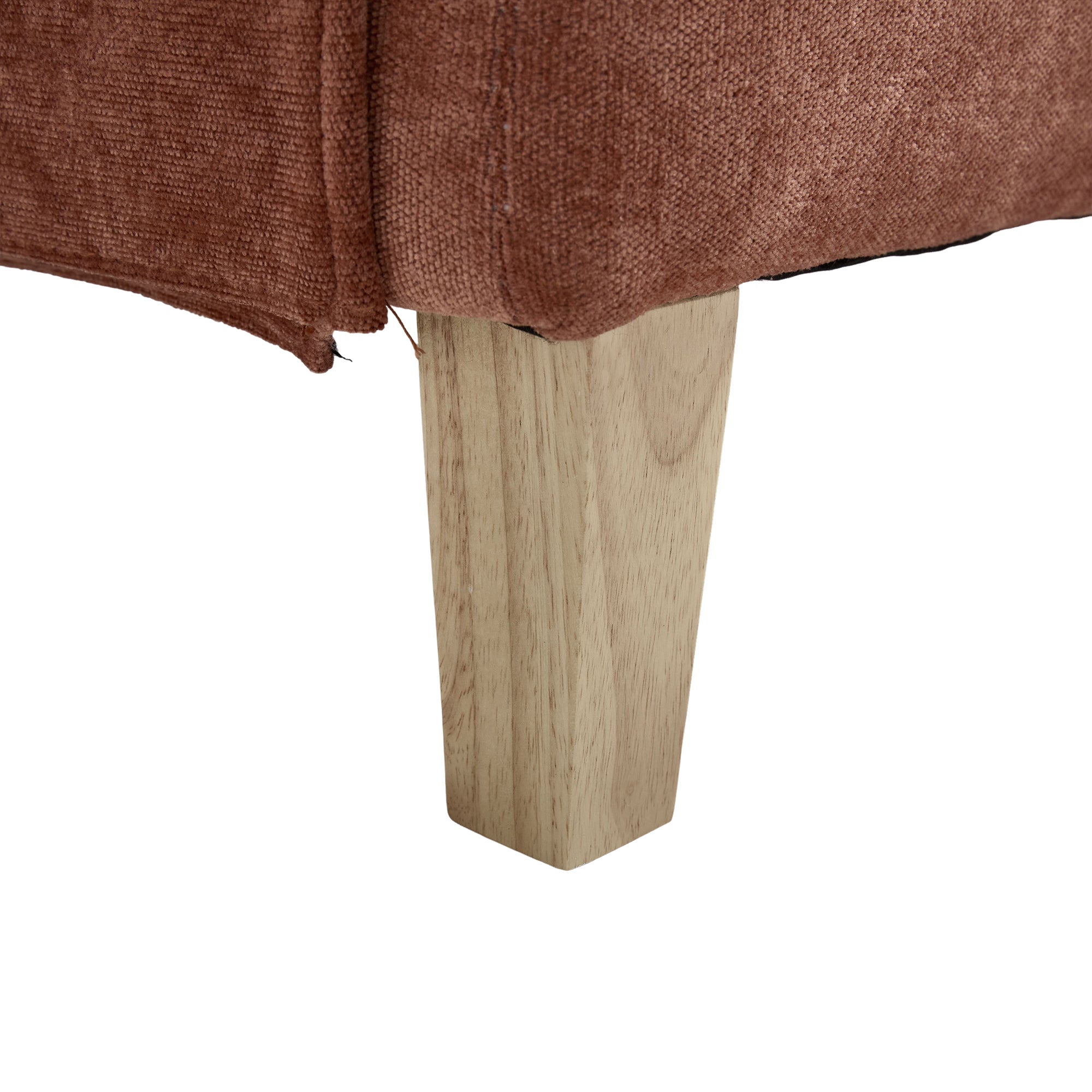 Close-up of the wooden leg on the Convertible Sofa Bed Recliner - 3-in-1, emphasizing durability and natural finish.