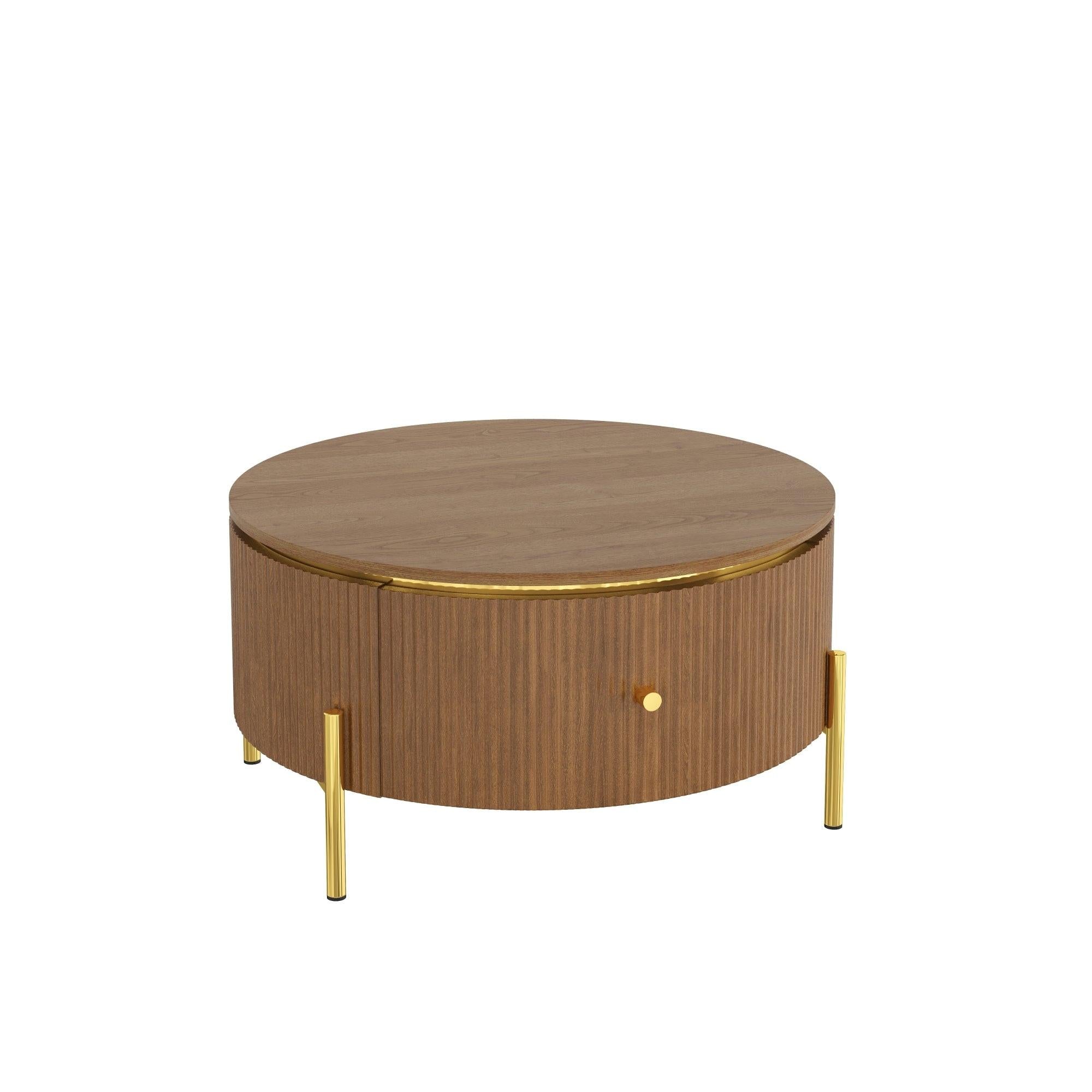Modern Round Coffee Table with Storage Drawers.