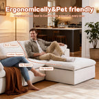 Ergonomic L-Shaped Sectional Sofa with labeled support zones for back, lumbar, hip, and legs, designed for comfort and pet-friendly use.