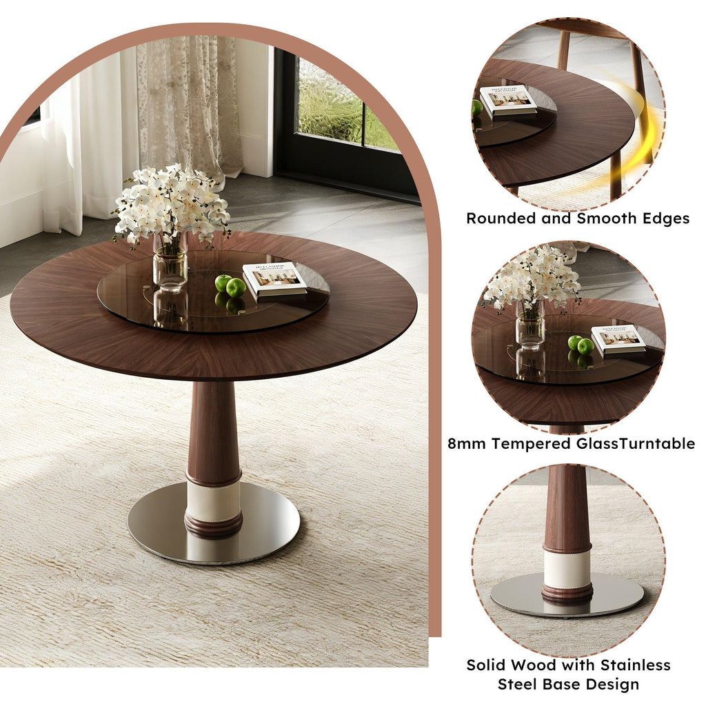 47-Inch Solid Wood Dining Table with Lazy Susan.