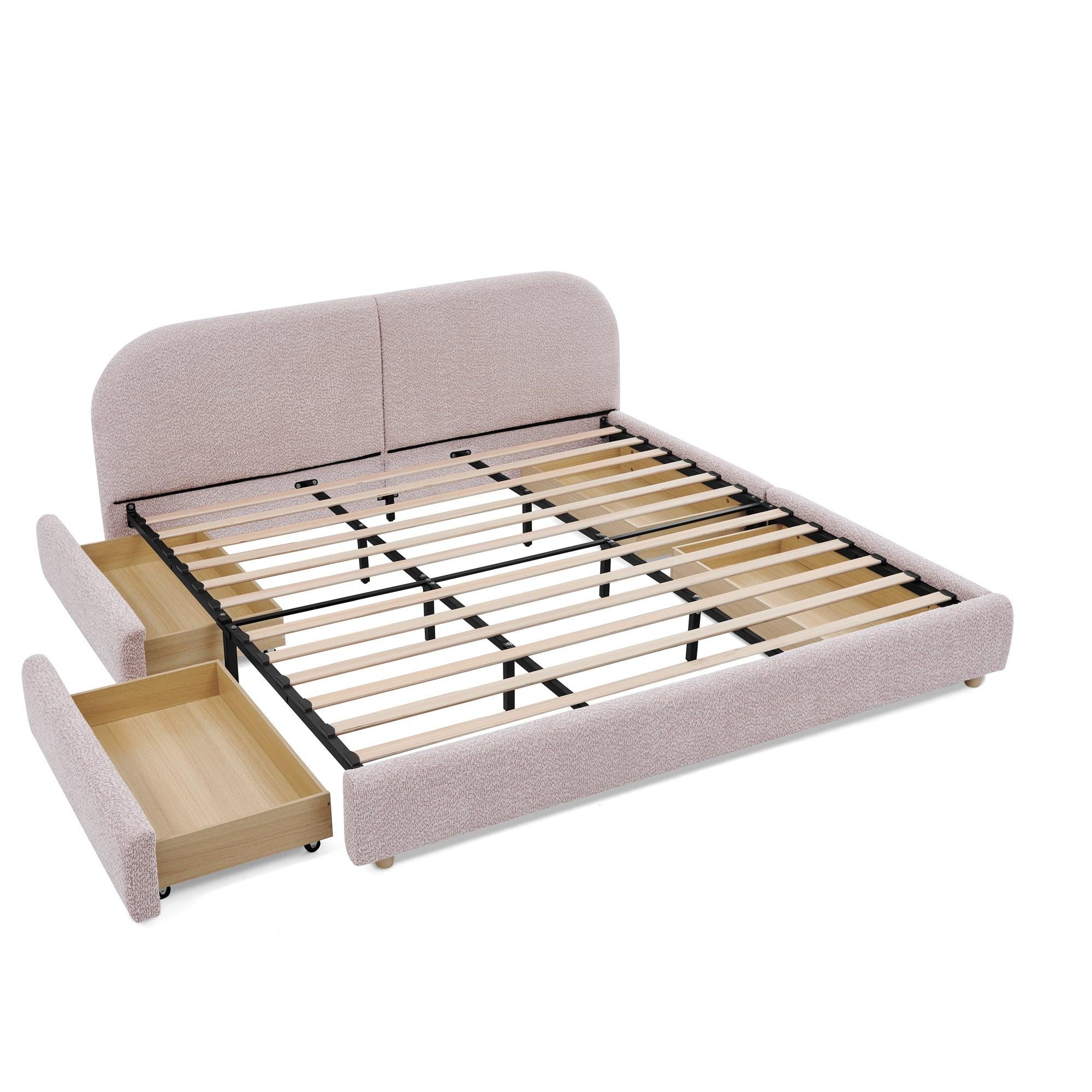 King Size Upholstered Bed Frame with Curved Headboard.
