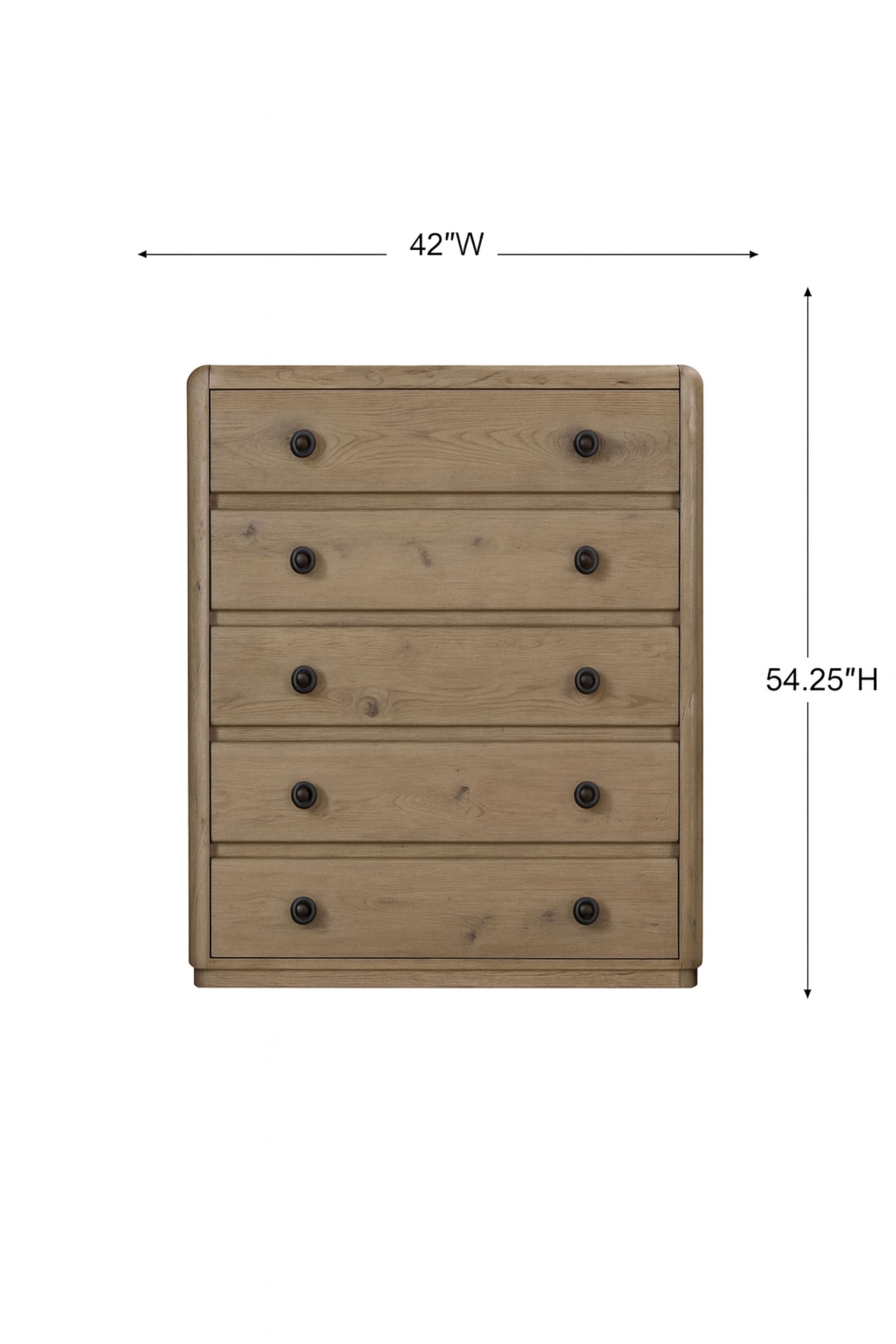 English Knotty Oak Chest with Storage Features measuring 42 inches wide and 54.25 inches high, perfect for compact bedroom organization.