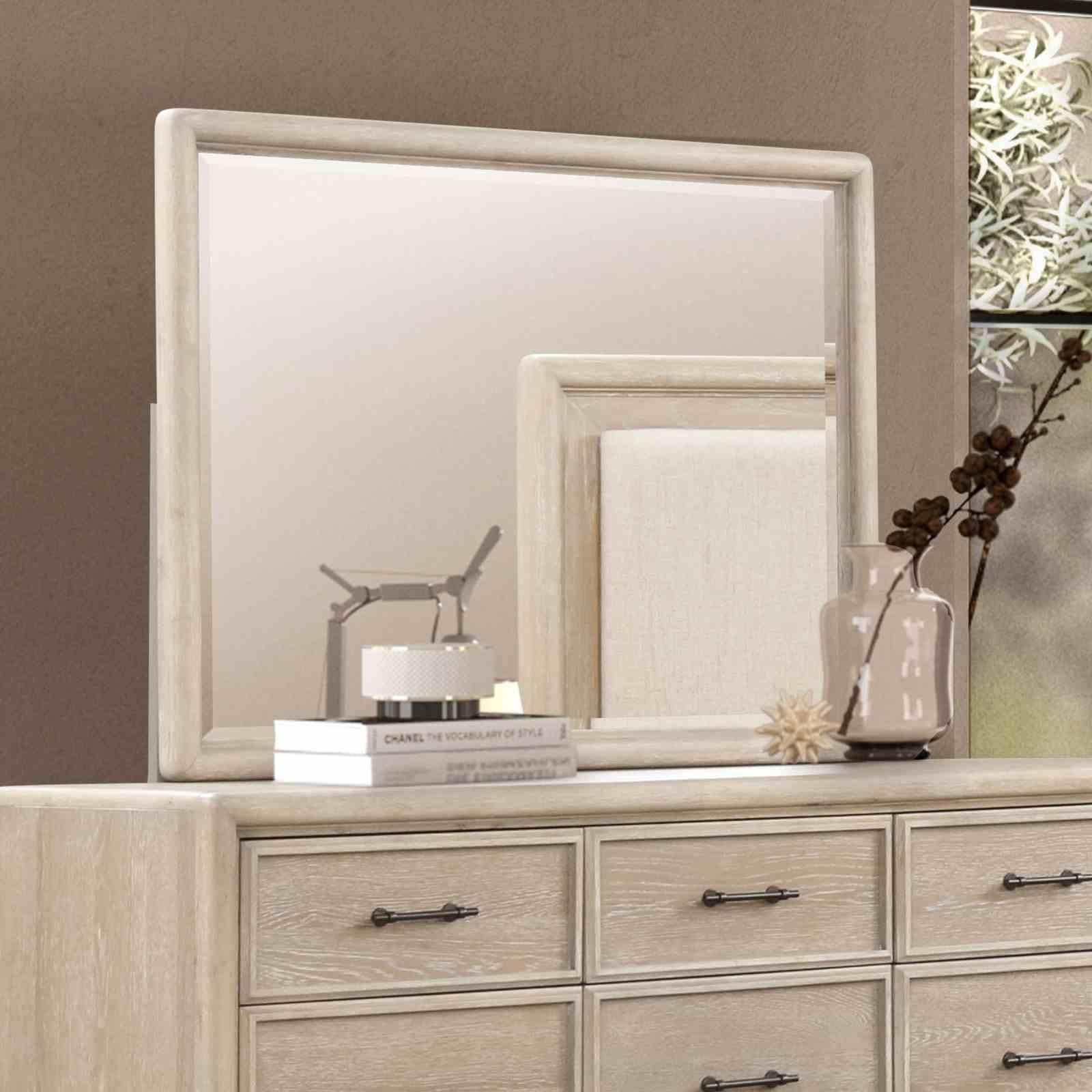 Oak Finish Eight Drawers Dresser with Mirror in Solid Rubberwood.