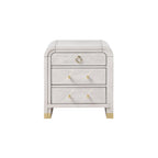 Malco Oak Nightstand with Spacious Drawer and Gold Metal Fluted Detailing in Black White Finish, Rubber Wood Construction.