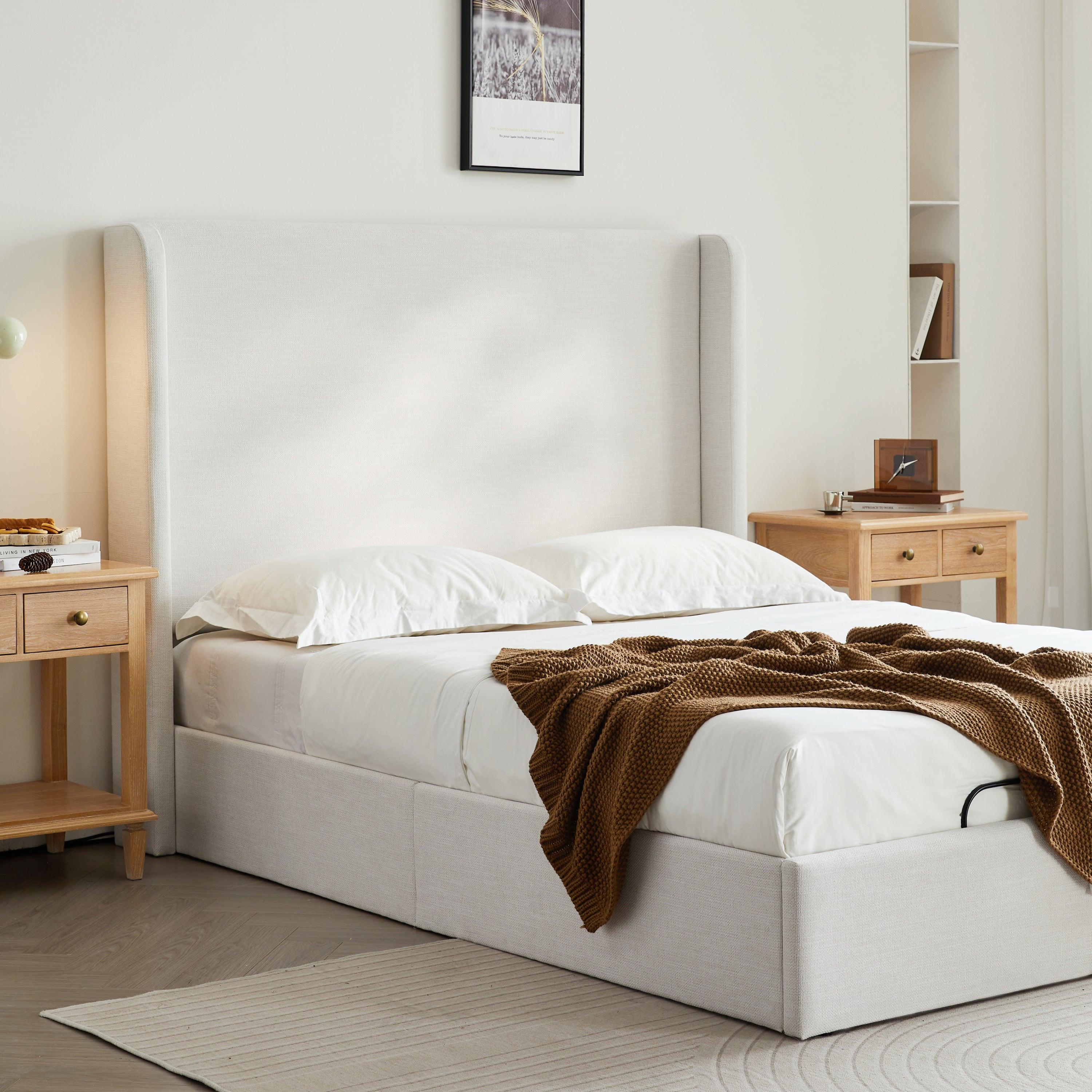 Caron Adjustable Wingback Bed Bundle Set - Queen Size.