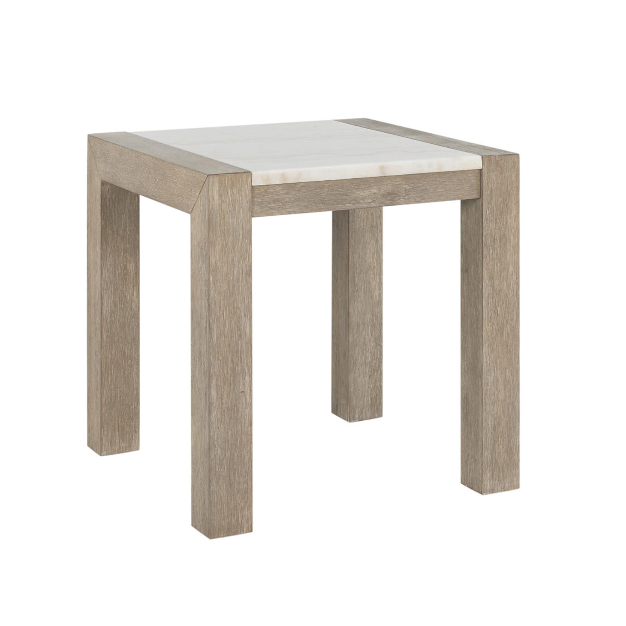 Modern Square Marble End Table in Ana Beige with angled view highlighting marble surface and durable wood frame. Contemporary accent furniture piece.