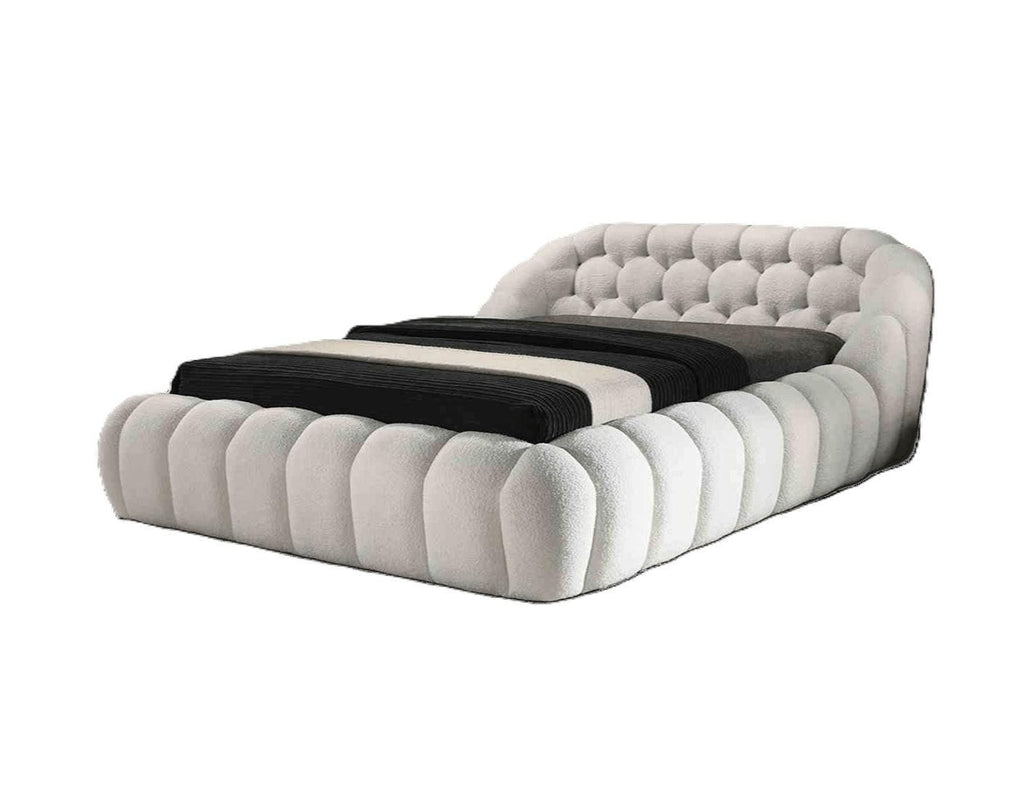 White Chenille King Size Bed with Contemporary Style.