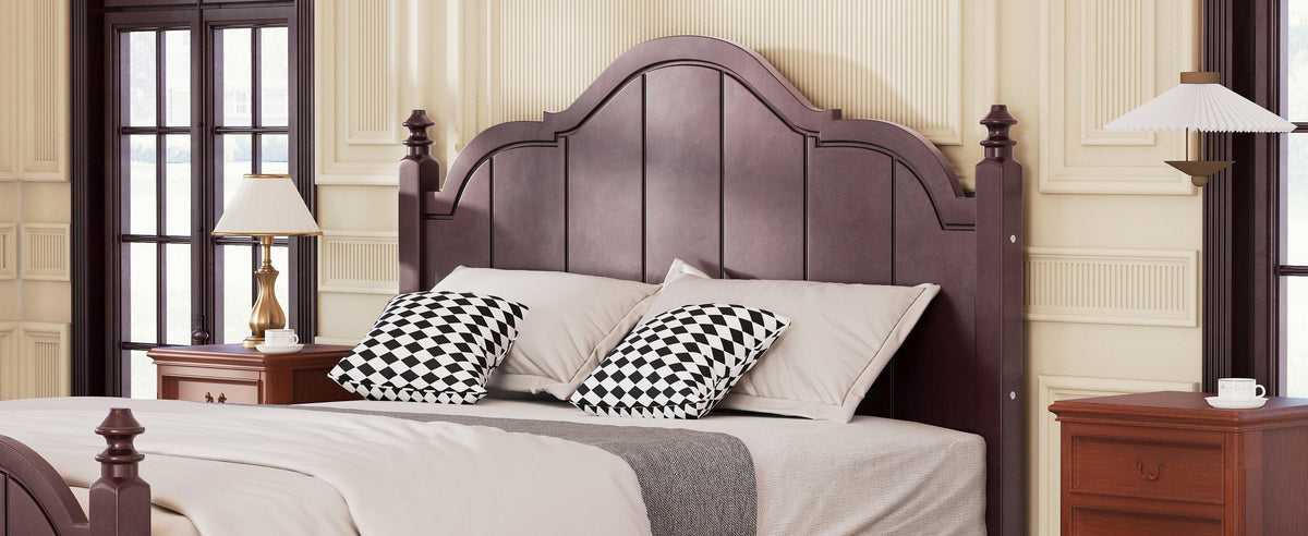 Vintage Queen Bed Frame with Headboard and Slats Support.