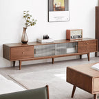 Solid Red Oak TV Cabinet with Glass Doors and Storage.