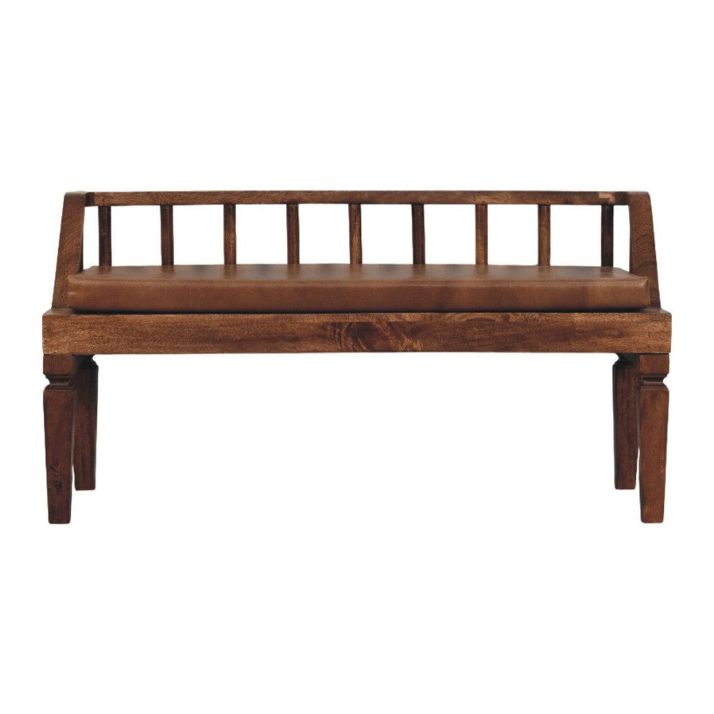 Solid Wood Leather Bench - Artisan Furniture.