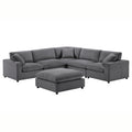 Charcoal gray 6-piece modular sectional sofa in plush corduroy-style polyester with matching ottoman.