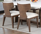 Contemporary Dining Chairs - Brown 2pc Set with curved wood backrest and padded seat, displayed around a white dining table.