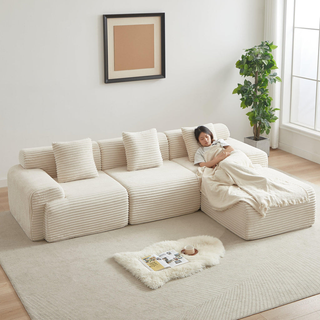 114-inch Modular Corduroy Sofa for Flexible Spaces.