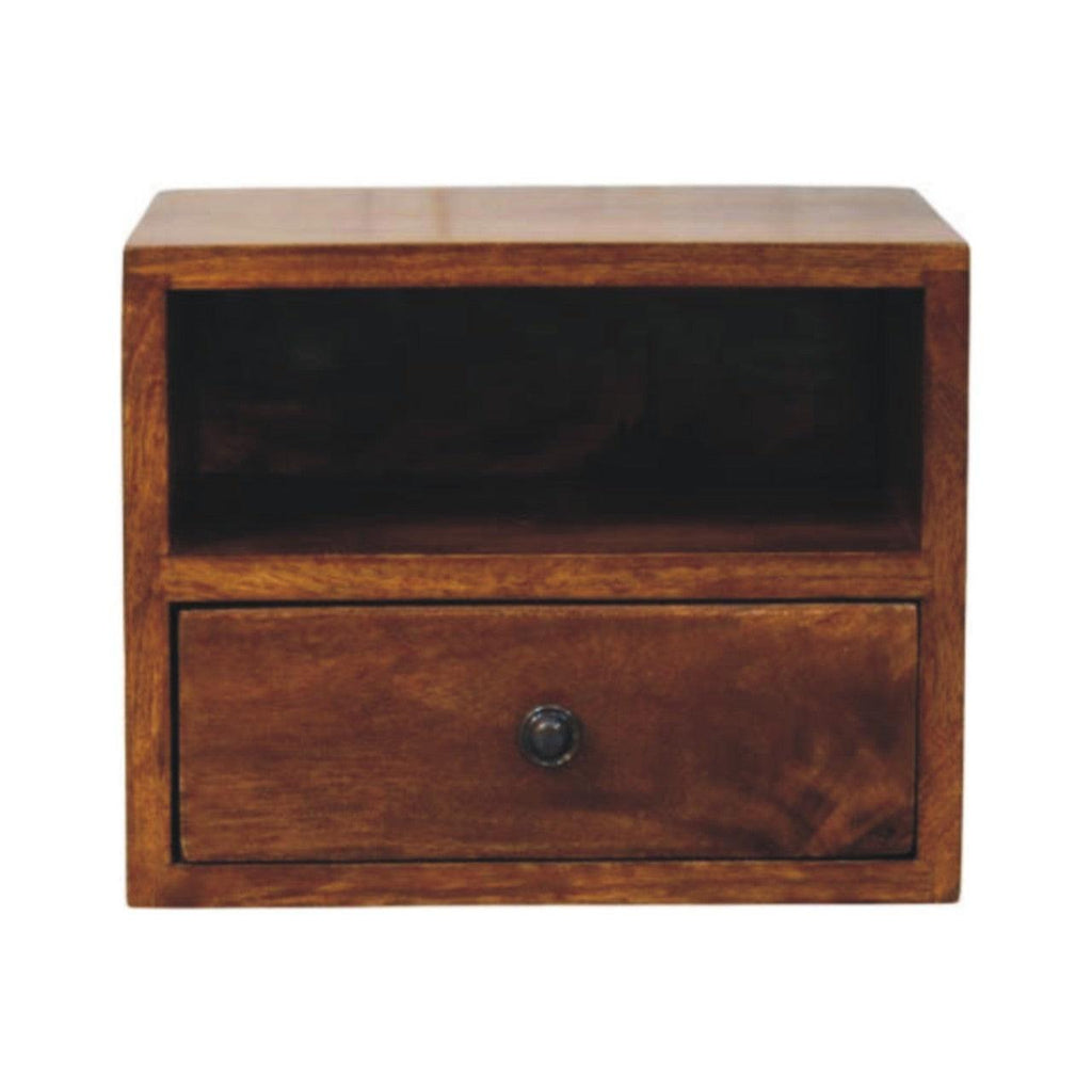 Solis 1-Drawer Chestnut Wall-Mounted Nightstand, 1 Open Slot, Brown.