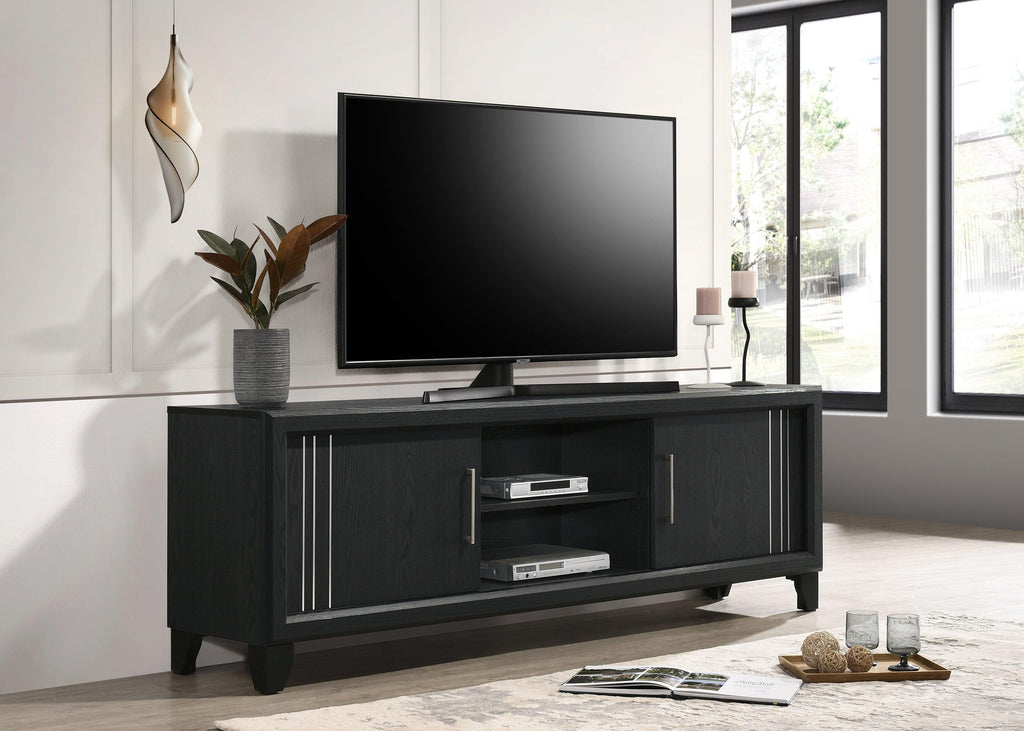 Contemporary TV Stand with Open Shelves & Storage.