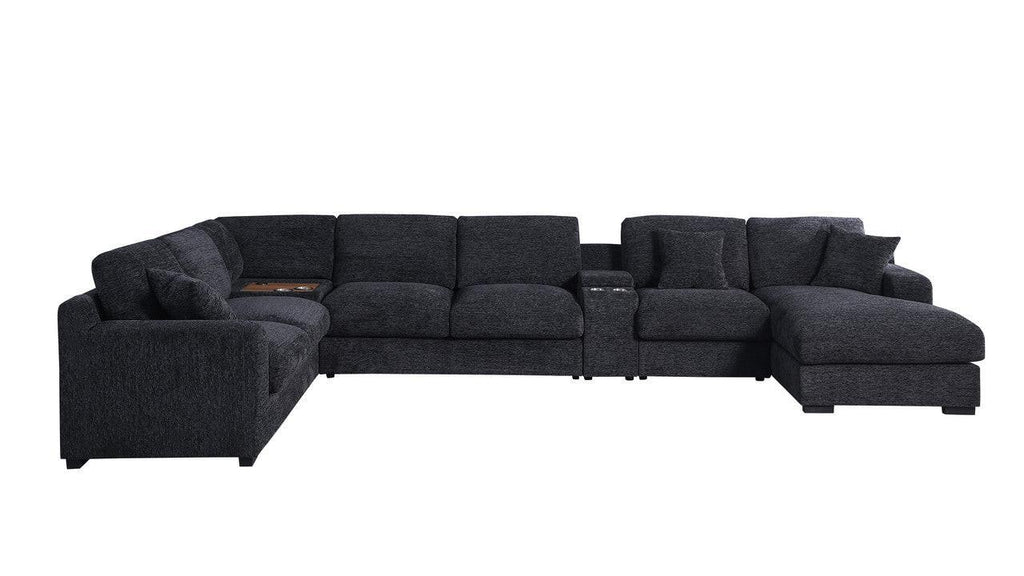 Chiara Dark Gray Sectional Sofa with Charging Ports.