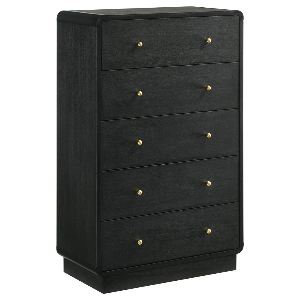 Burton Black 5-Drawer Chest of Drawers for Bedroom Storage.