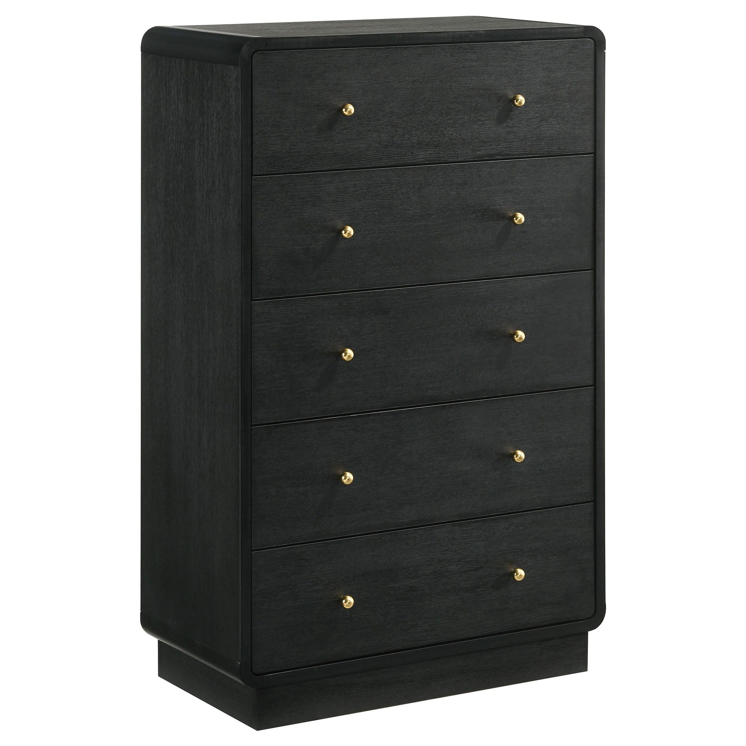 Burton Black 5-Drawer Chest of Drawers for Bedroom Storage.