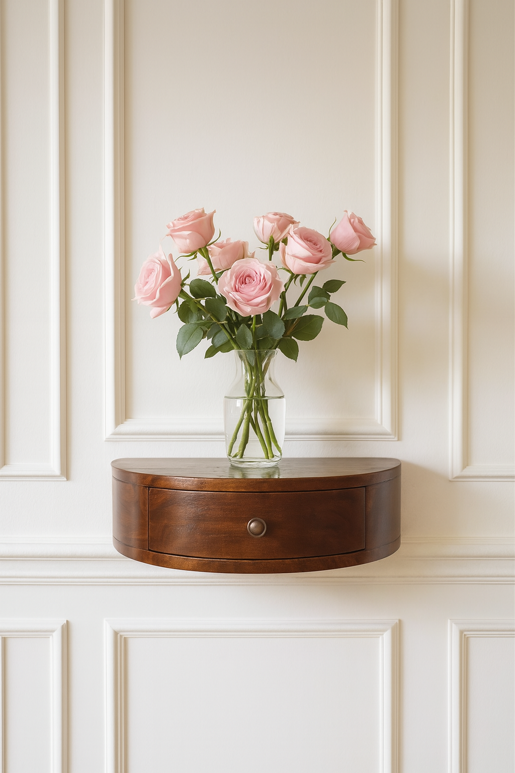 Solid Wood Lunar 1-Drawer Floating Nightstand, Shiny Knobs, Chestnut