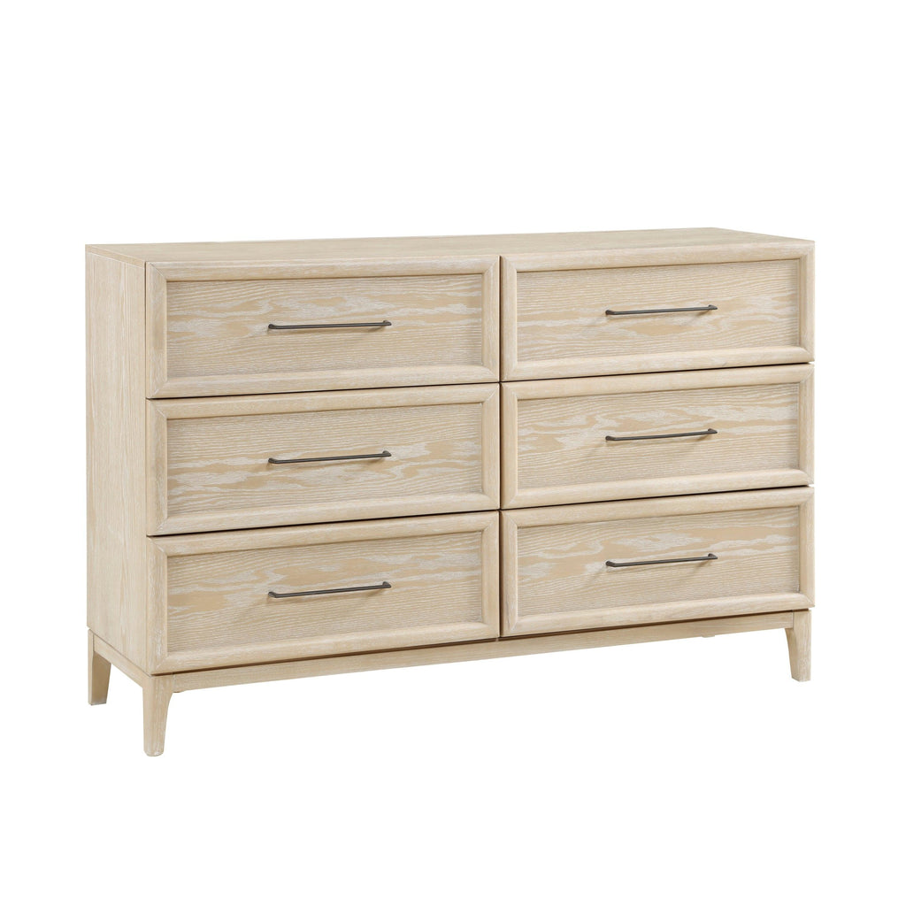 6-Drawer Dresser with Light Brown Finish for Bedroom.