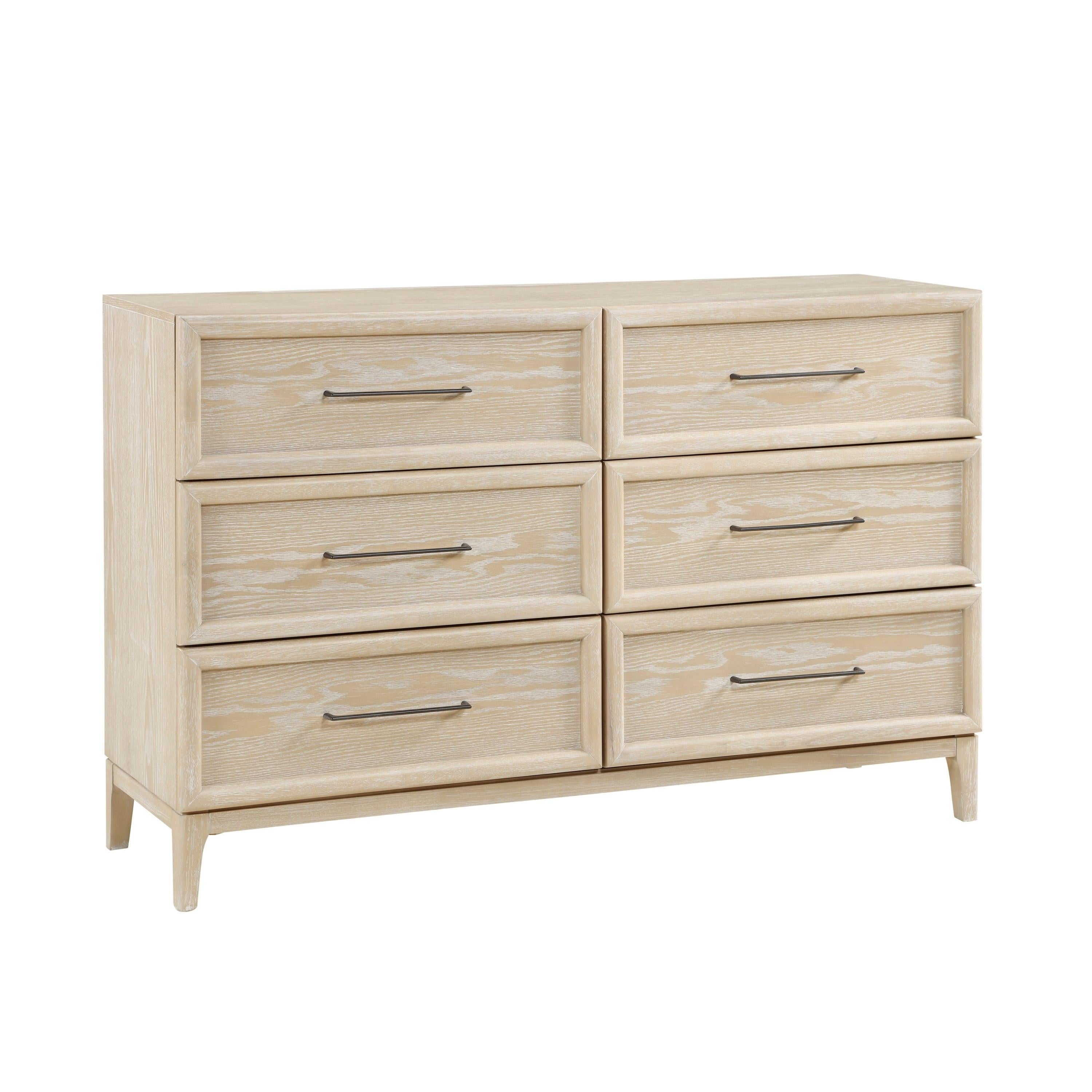 6-Drawer Dresser with Light Brown Finish for Bedroom.