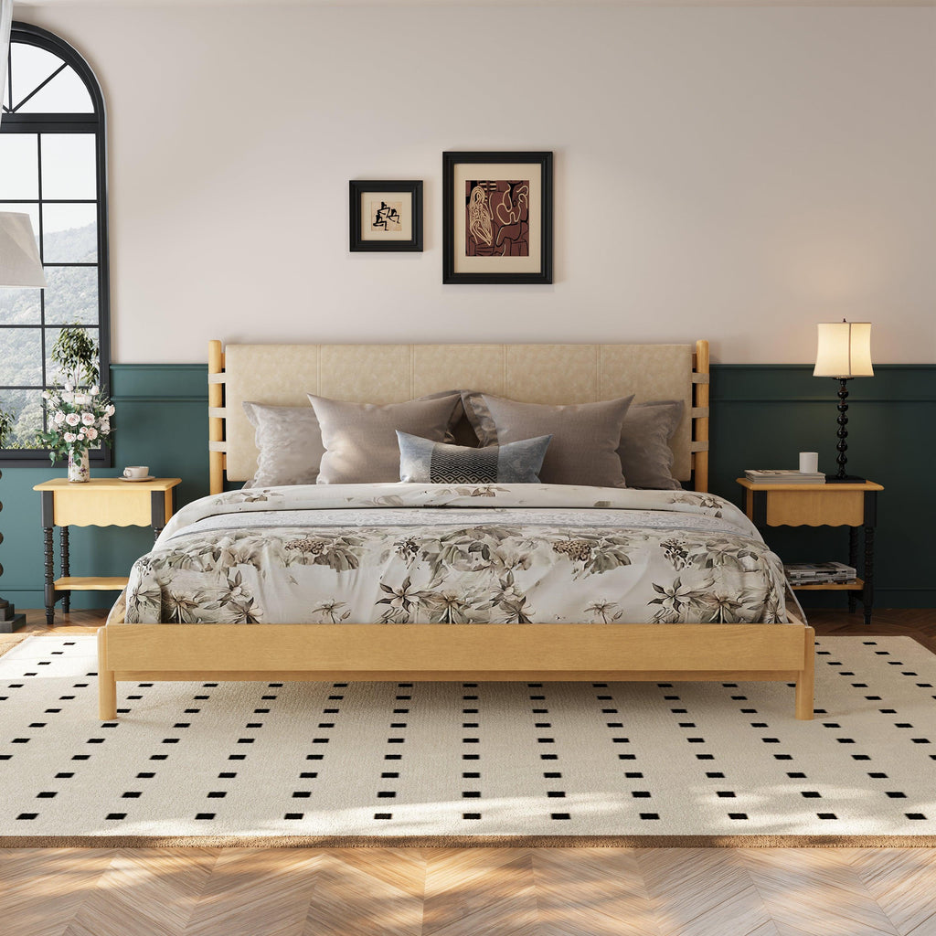Rubber Wood King Bed Frame - Elegant Mid Century Design.