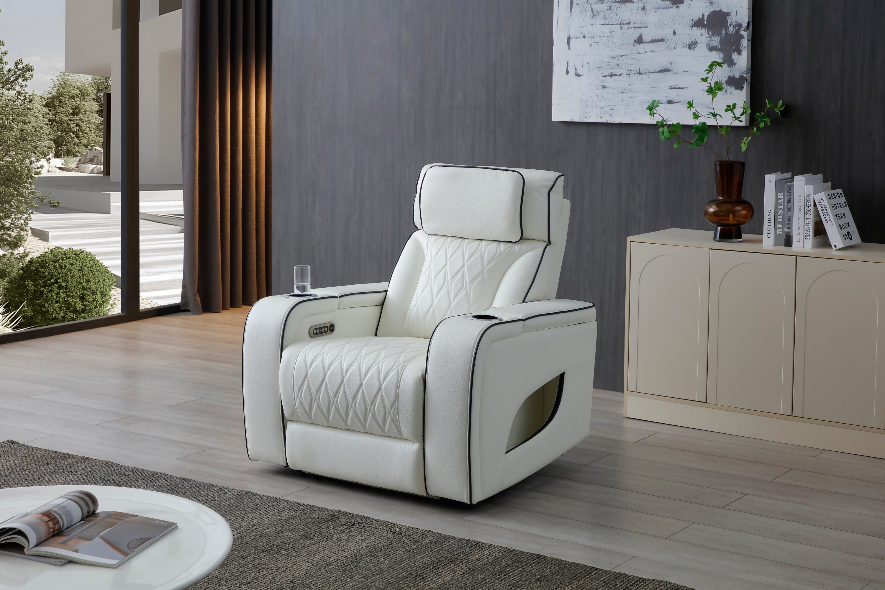Lumin Power Reclining White Faux Leather Chair with LED Lighting