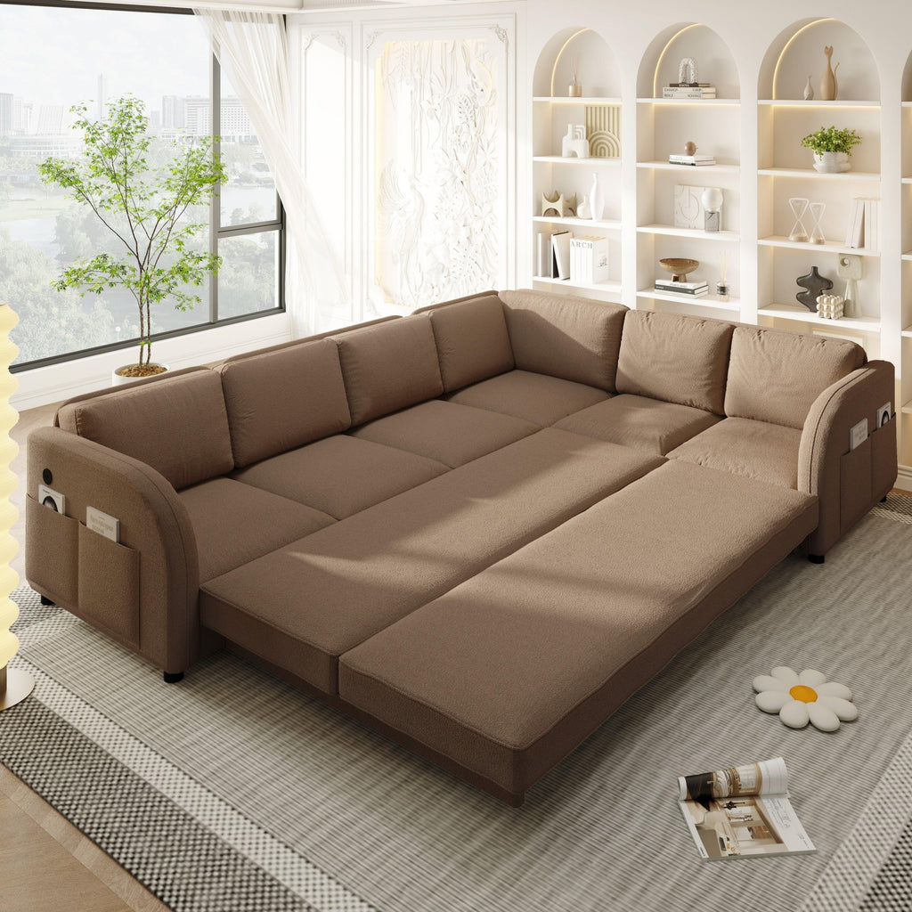 L-Shaped Sofa Couch with Pull-Out Bed for Modern Living.