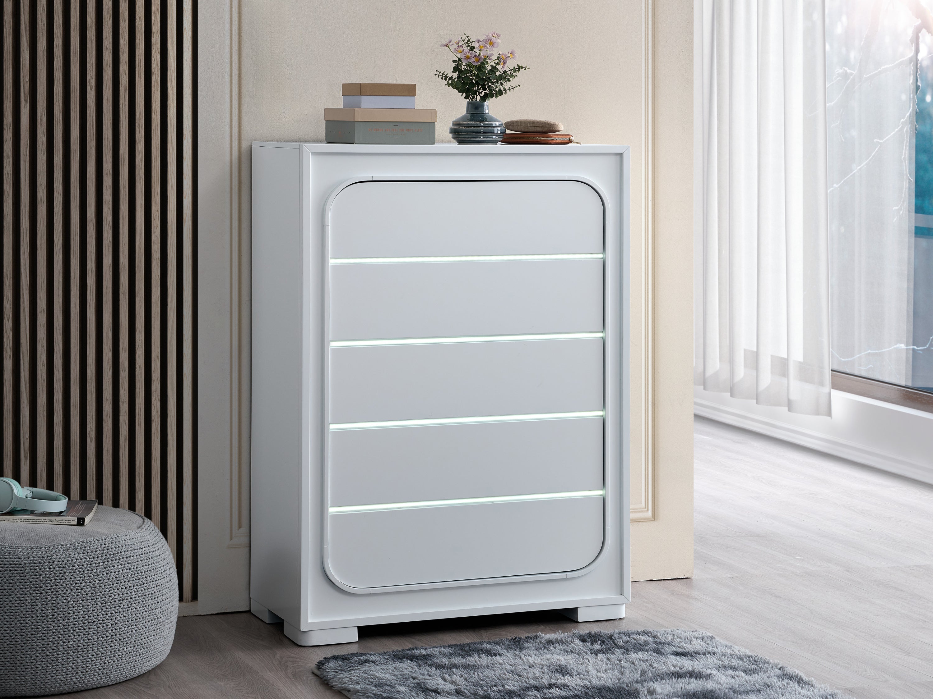 Milan Modern White Wooden Chest with LED Motion Lighting