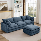 Modern Modular Sectional Sofa, 102 Inch L-Shaped Couch with Movable Ottoman, Blue Chenille Upholstery