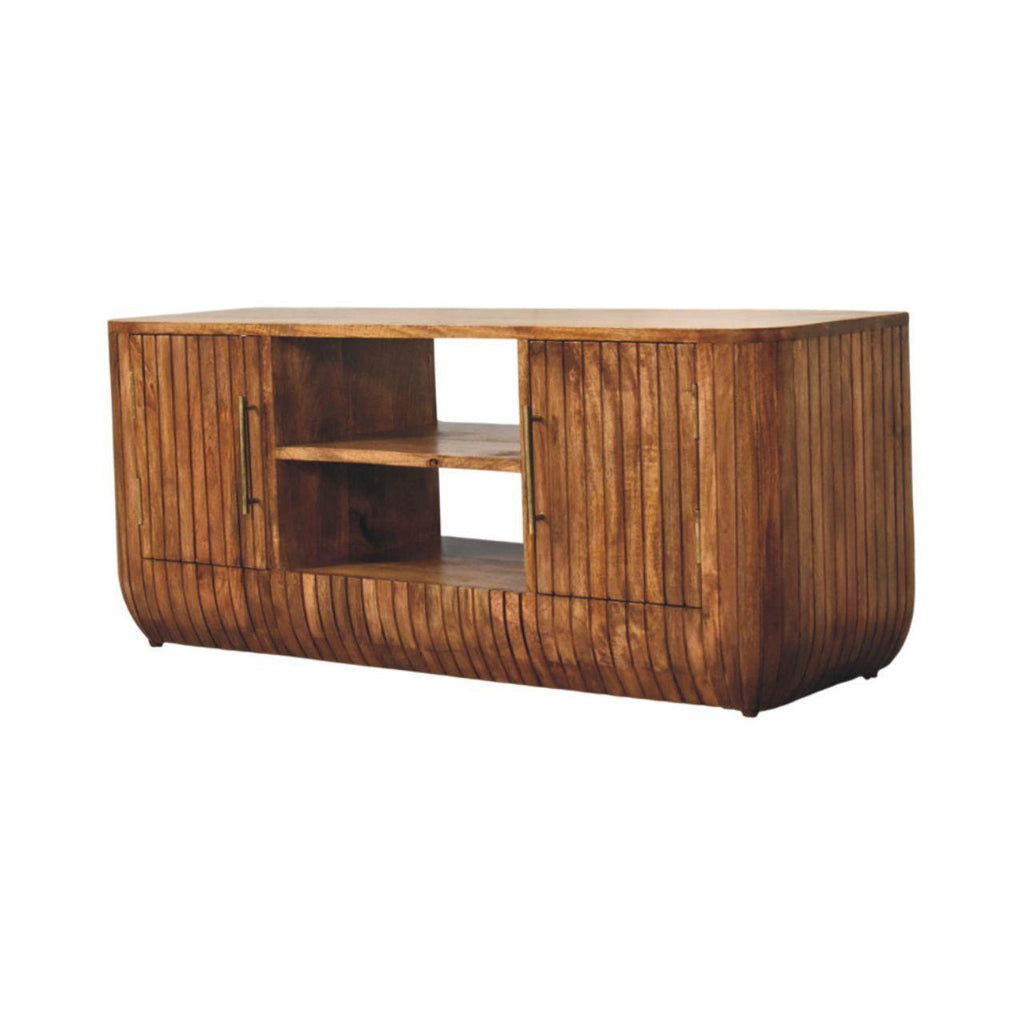 Solid Wood Media Console - Artisan Furniture with Shelves.