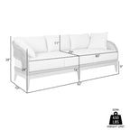 Outdoor Patio Sofa in Weathered Eucalyptus Wood.