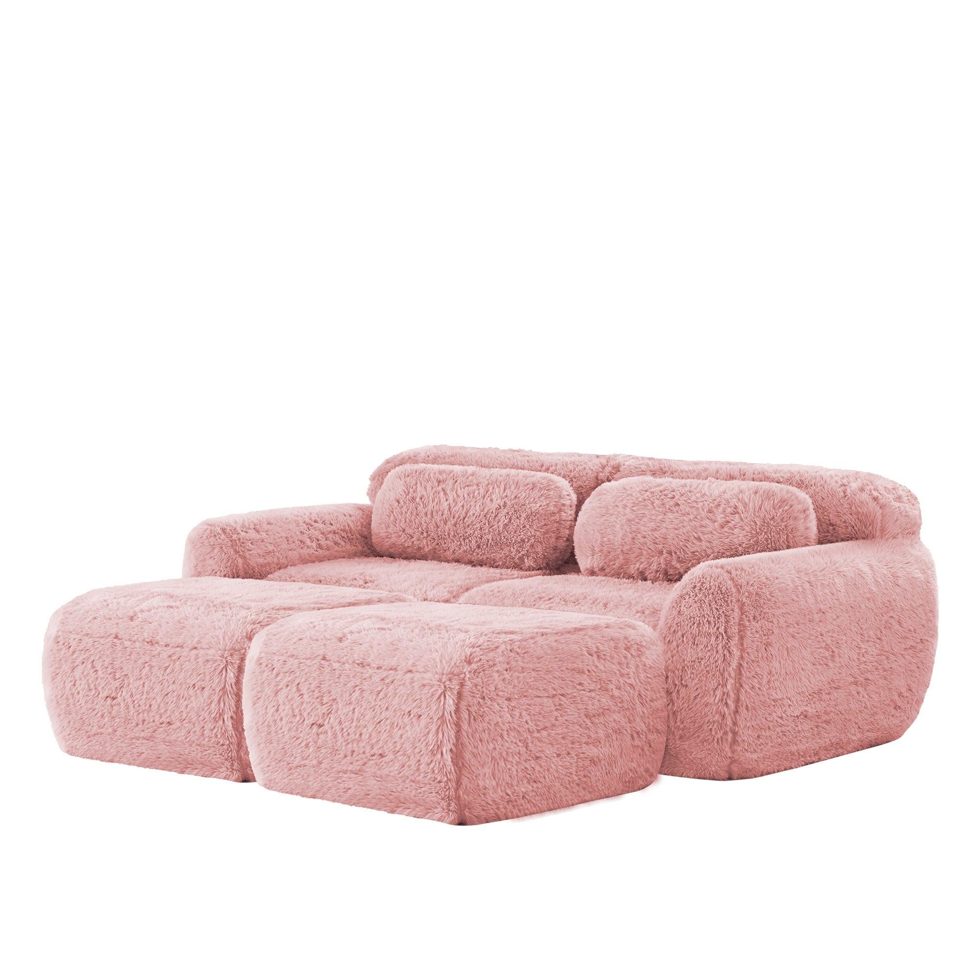 Pink Modular Plush Sofa - No Assembly, Non-slip, With Ottoman.