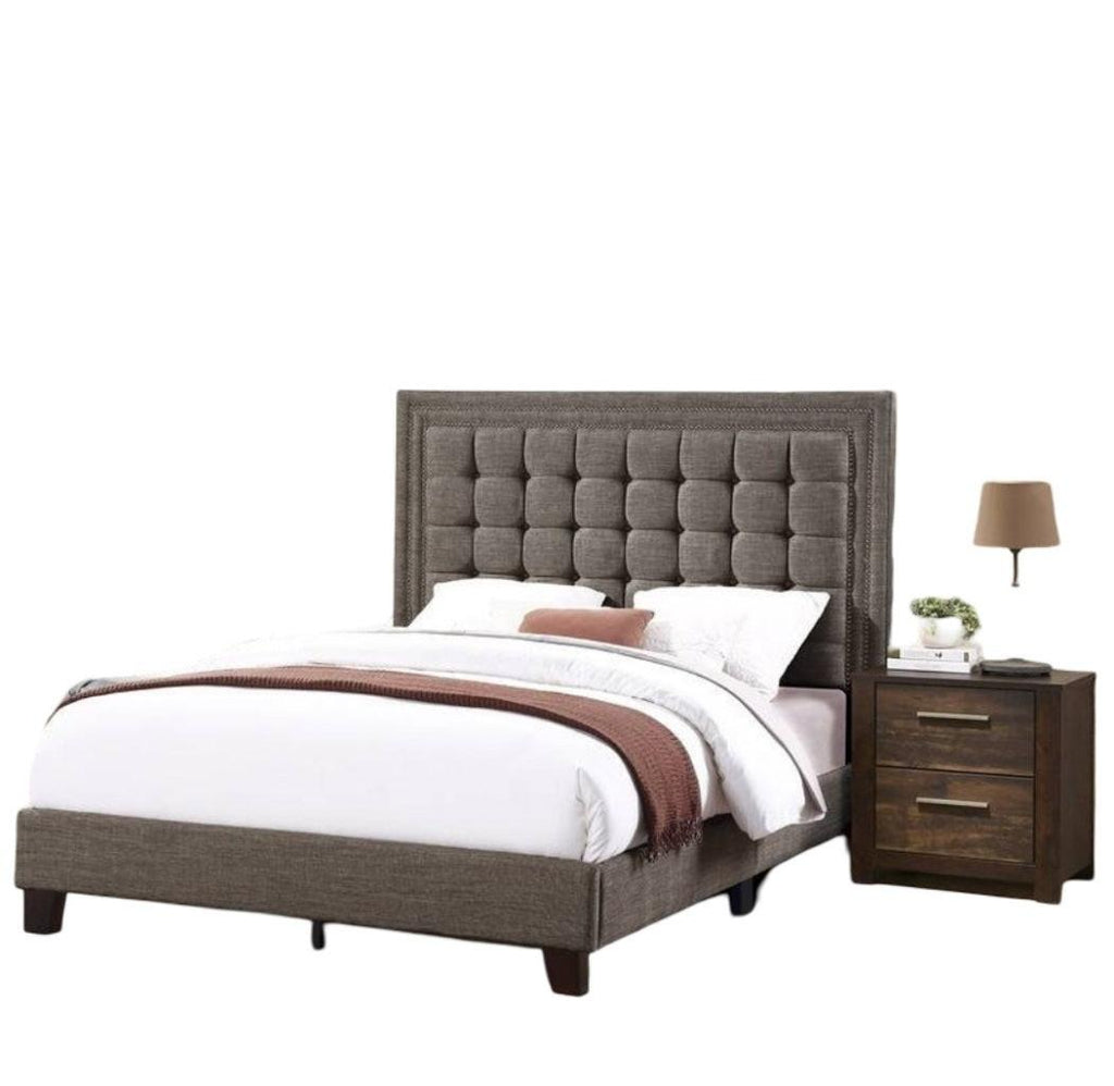 Queen Size Upholstered Bed with Tufted Headboard.